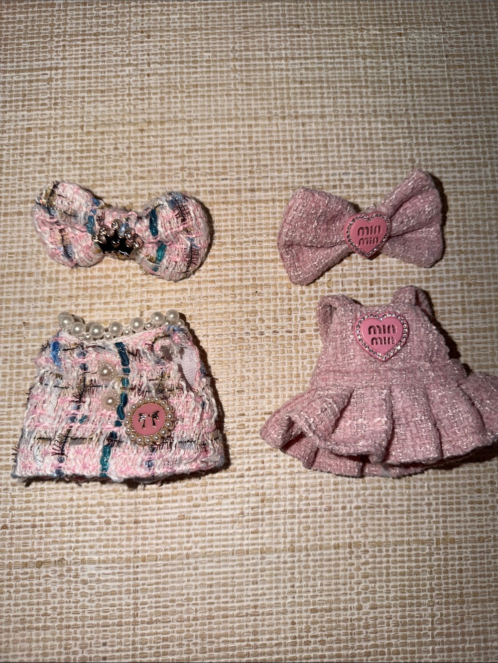 LABUBU Pink Tweed Doll Outfit Set with Miu Miu Heart Accents